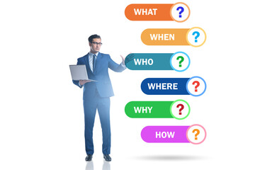 Concept of many questions with businessman