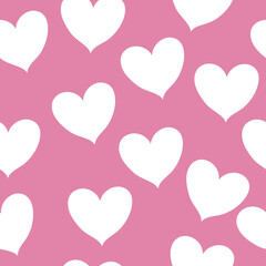 Pink background and white hearts. Seamless vector.