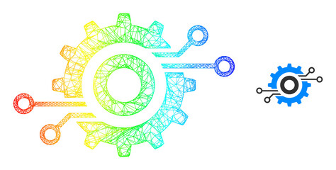 Net nanobot circuit wheel frame icon with rainbow gradient. Vibrant frame mesh nanobot circuit wheel icon. Flat frame created from nanobot circuit wheel icon and intersected lines.
