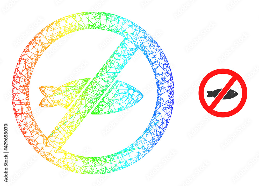 Poster net mesh forbidden fish frame icon with spectral gradient. colorful carcass mesh forbidden fish icon