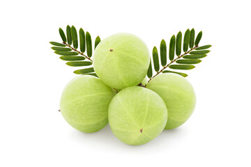 Indian Gooseberry or Phyllanthus emblica fruits isolated on white background with clipping path.