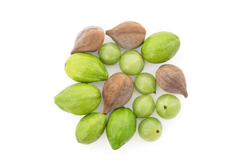 Triphala, ayurvedic fruits isolated on white background with clipping path. top view ,flat lay.