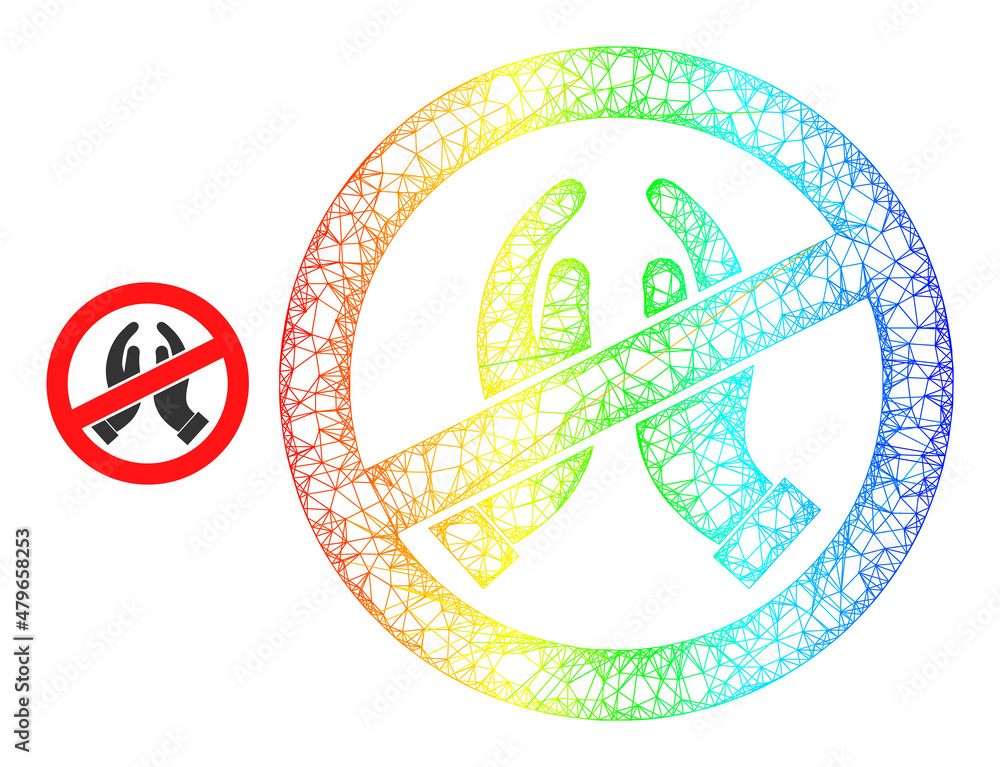 Poster crossing mesh stop praying hands model icon with spectral gradient. colorful carcass mesh stop prayi