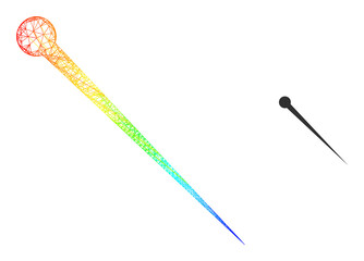 Mesh net needle wireframe icon with rainbow gradient. Colorful frame mesh needle icon. Flat frame created from needle pictogram and intersected lines.