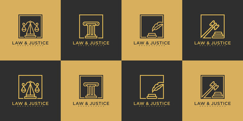 Set of law and justice logo design collection with creative line art style Premium vektor