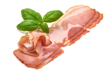 Italian prosciutto crudo or spanish jamon. Jerked meat, isolated on white background.