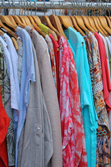 Colorful clothes on market