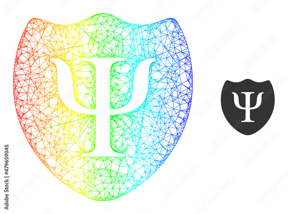 Poster crossing mesh psychology shield framework illustration with spectral gradient. colorful frame mesh p