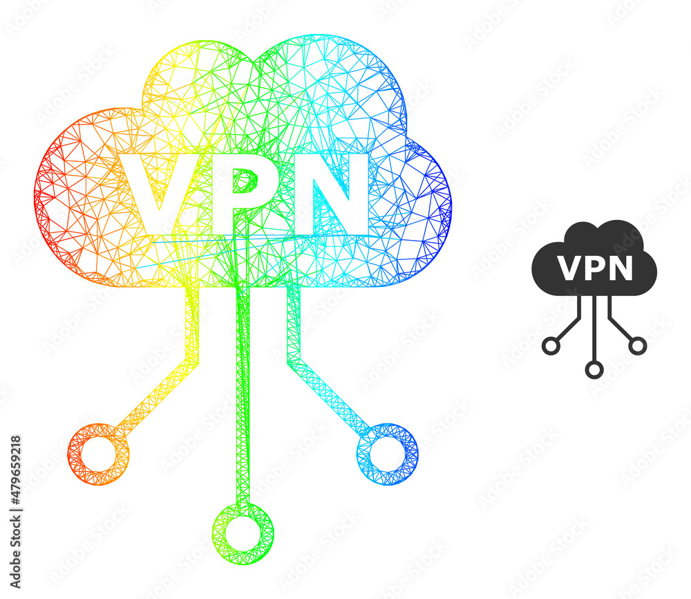 Poster net mesh vpn cloud carcass icon with spectrum gradient. colorful carcass mesh vpn cloud icon. flat f