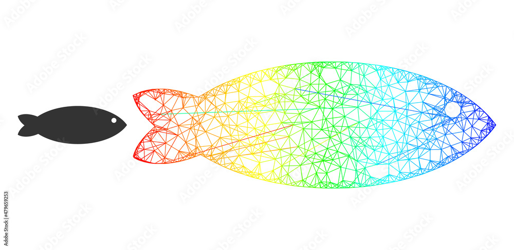 Poster network fish carcass icon with rainbow gradient. bright carcass network fish icon. flat structure cr