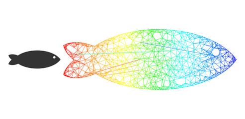 Network fish carcass icon with rainbow gradient. Bright carcass network fish icon. Flat structure created from fish icon and crossing lines.