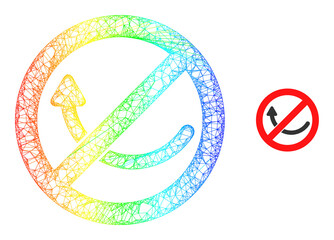 Mesh net forbidden rotation model icon with rainbow gradient. Bright frame net forbidden rotation icon. Flat mesh created from forbidden rotation icon and crossing lines.