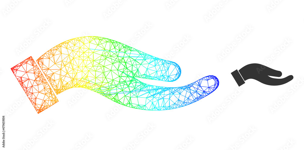 Poster crossing mesh petition palm framework illustration with spectral gradient. vibrant carcass mesh peti