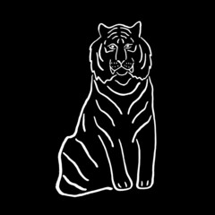 Tiger. Vector image. Symbol of 2022. Chinese New Year. Asia, tradition, East, horoscope, graphics, hand drawing, illustration. Black on white.