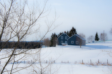 A winter countryside landscape in the province of Quebec, Canada