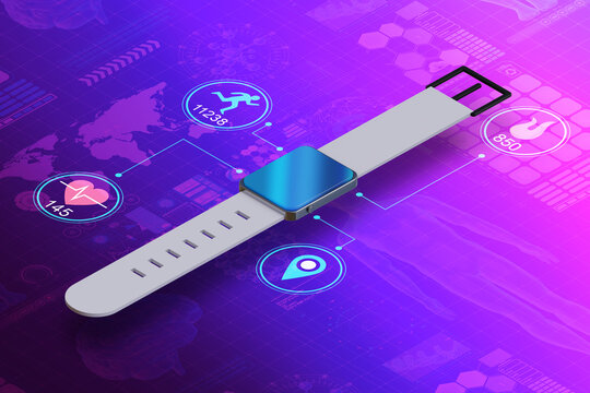 Concept with smartwatch - 3d rendering isometric
