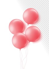 Realistic rose 3d balloons isolated on transparent background. Air balloons for Birthday parties, celebrate anniversary, weddings festive season decorations. Helium vector round balloon.