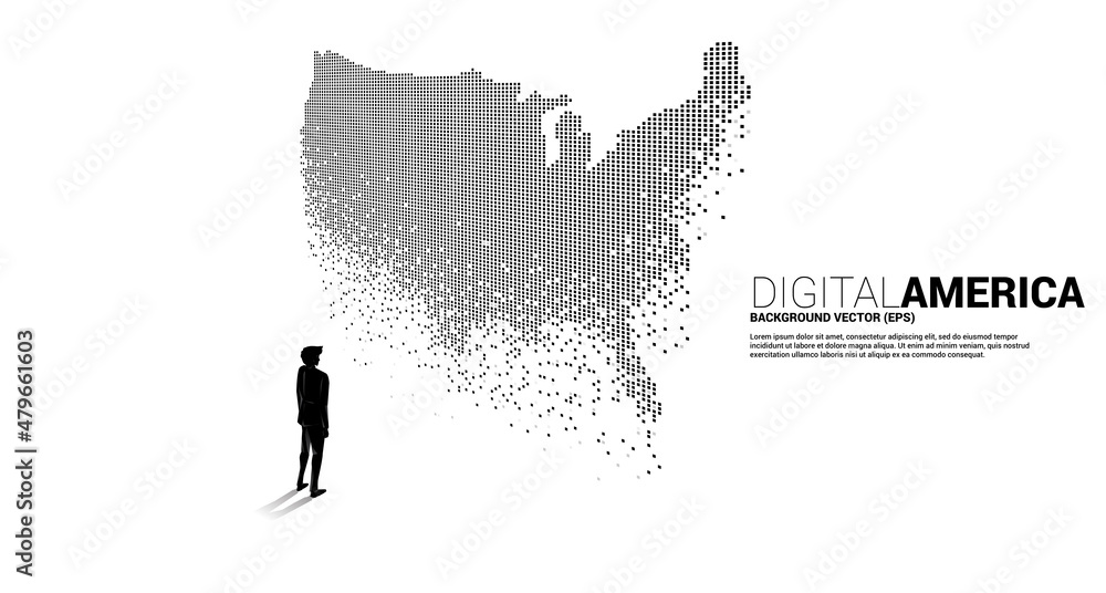 Aufkleber vector businessman standing with united states map from pixel square. concept for america digital ne