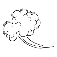 Speed cloud motion effect. Cartoon comic line clouds, moving smoke puff, funny fart, air jump blow wind dust, boom bubble explosion, spiral energy, windy shape neat vector. Illustration smoke comic