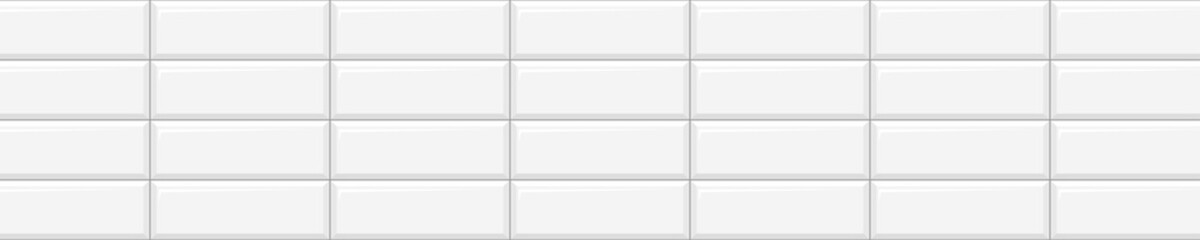 Kitchen or bathroom white tile seamless pattern. Stone or ceramic brick wall background. Vector flat illustration.