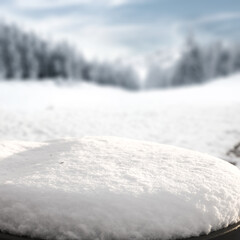 Desk of free space and winter landscape