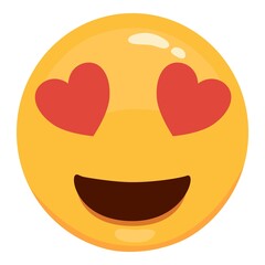 Love eyes emoticon vector Love eyes emoticon facesfaces. Yellow loving fun emoticon, humor mood smileys with hearts, sweet cartoon emoji character isolated on white background