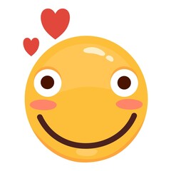 Love eyes emoticon vector Love eyes emoticon facesfaces. Yellow loving fun emoticon, humor mood smileys with hearts, sweet cartoon emoji character isolated on white background