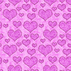 Obraz na płótnie Canvas Pink glitter hearts on seamless background