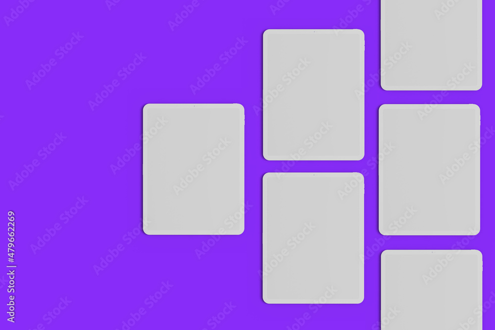 Poster mobile app design tablet computer and smartphone clay mockup with space for text isolated on purple 