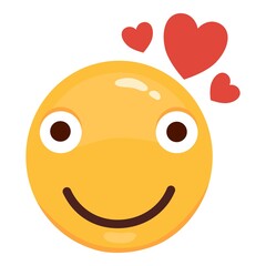 Love eyes emoticon vector Love eyes emoticon facesfaces. Yellow loving fun emoticon, humor mood smileys with hearts, sweet cartoon emoji character isolated on white background