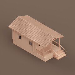 Isometric monochrome single house, miniature real estate property, a house flat and solid brown color, 3d Rendering
