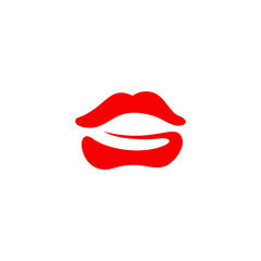 Red Leaf Woman Lips Logo Concept Vector Illustration