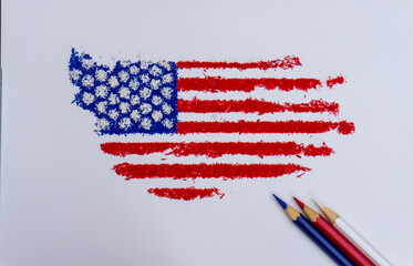 United States flag scratches from colored pencils