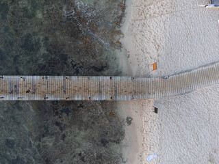 Aerial photo of a pier on the beach of Cozumel in Mexico