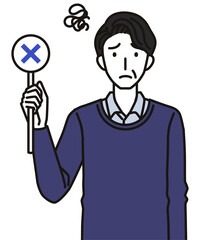 ばつのふだを持つ40代・50代の男性