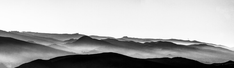 B&W panorama of Mountains, layers, 