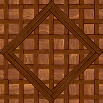 Vector illustration with a top view of a dark wooden parquet in the form of squares, cubical. Conceptual parquet, linoleum design. It can be used for background decoration in web design, banner, etc.