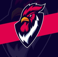 Rooster chicken head mascot logo design for esport sport logo design