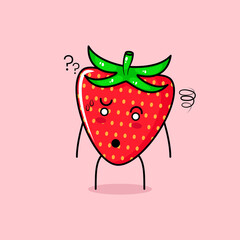 cute strawberry character with confused expression. green and red. suitable for emoticon, logo, mascot
