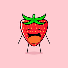 cute strawberry character with crying expression and mouth open. green and red. fresh, modern and outline. for logo, icon and sign