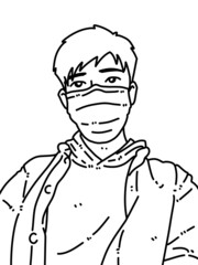 black and white of cute man cartoon for coloring