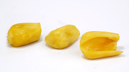 Fresh jackfruit pieces on white background