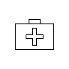 First aid kit icon. Outline suitcase sign. Medicine concept. App button. Flat style. Vector illustration. Stock image. 