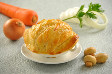 Zuppa soup is a thick soup with a croissant-style pastry placed on top