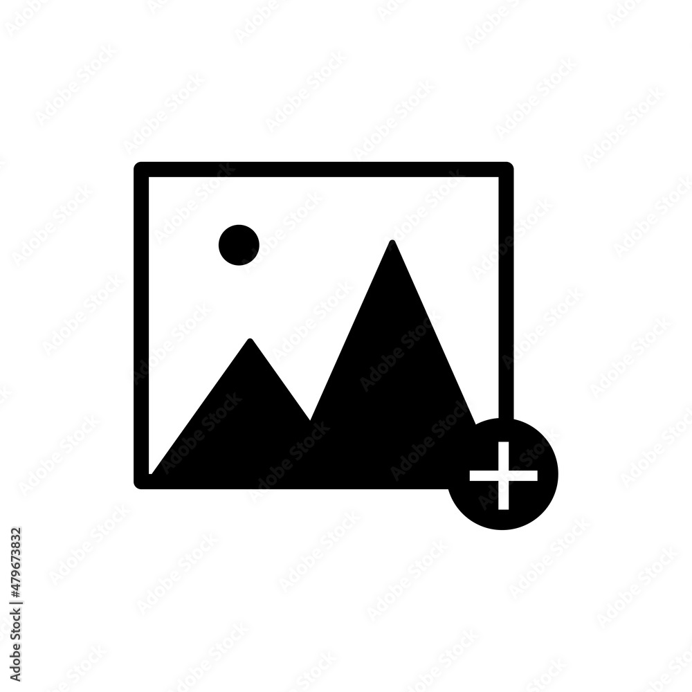 Poster add picture emblem. technology concept. app button. landscape art. simple style. vector illustration