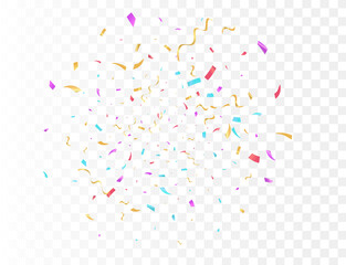 Confetti burst explosion On Transparent Background Color flying ribbons and streamers. Birthday party vector background