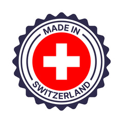 Made in Switzerland labels, signs. Switzerland stamps with flag symbol.