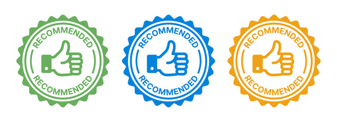 Recommend stamp sign with thumb up symbol. - obrazy, fototapety, plakaty
