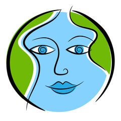 Retro face on globe. Mother earth concept icon. for climate change, environmental, earth day. Vector Illustration.