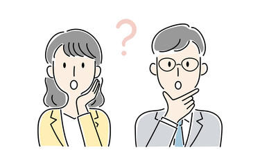 手描き風・困った顔の男女のベクターイラスト